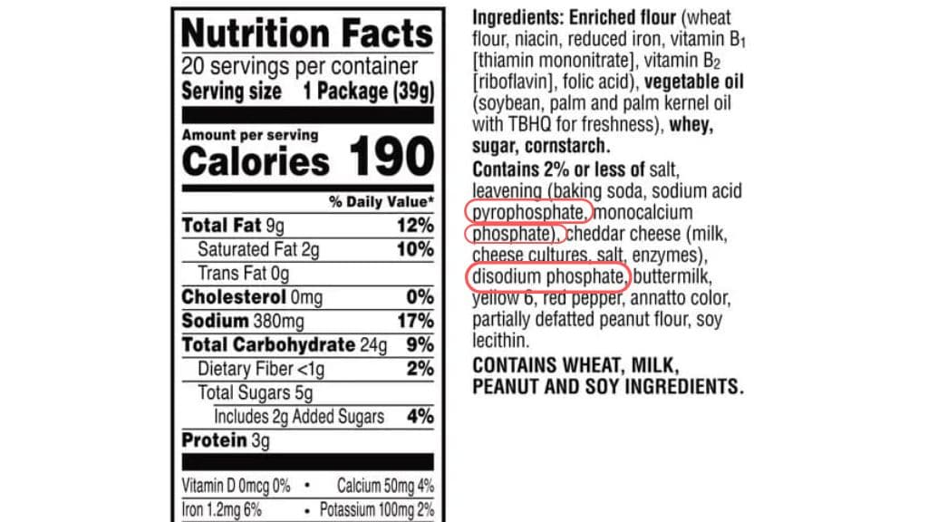 Nutrition Fact Label with added phosphate in the ingredients list