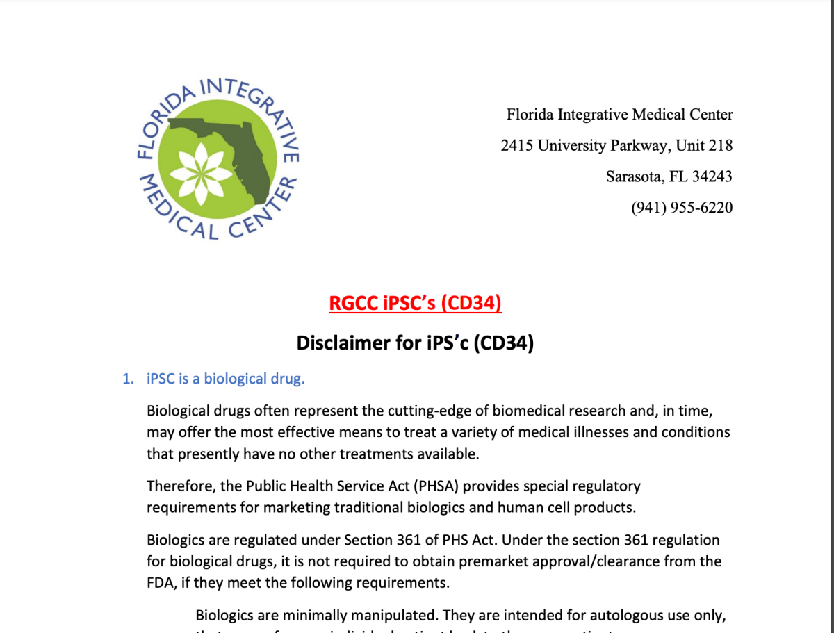 RGCC, iPSC CD34, FDA