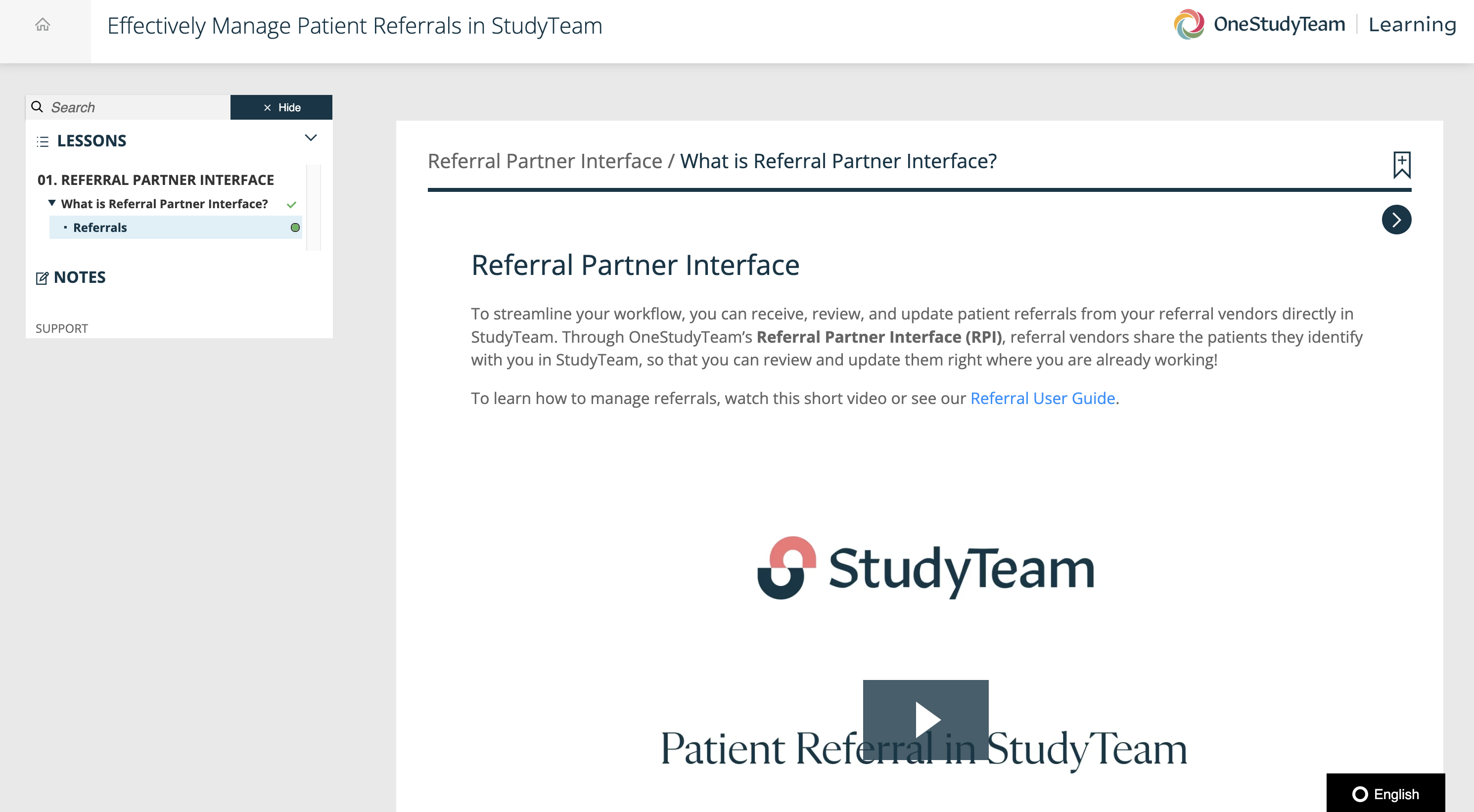 StudyTeam Learning Center - first page of Effectively Manage Patient Referrals